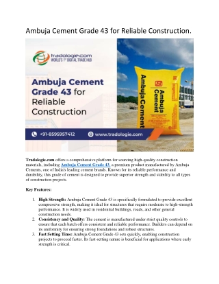 Ambuja Cement Grade 43 for Reliable Construction