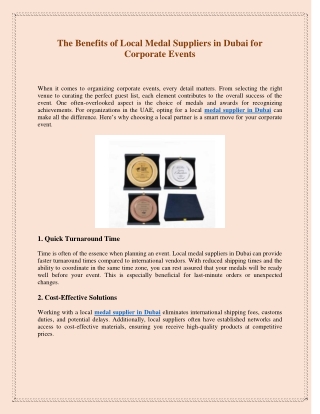 The Benefits of Local Medal Suppliers in Dubai for Corporate Events