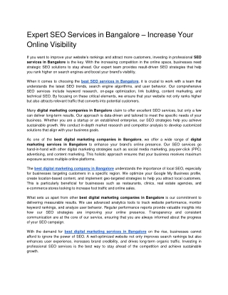 Expert SEO Services in Bangalore – Increase Your Online Visibility