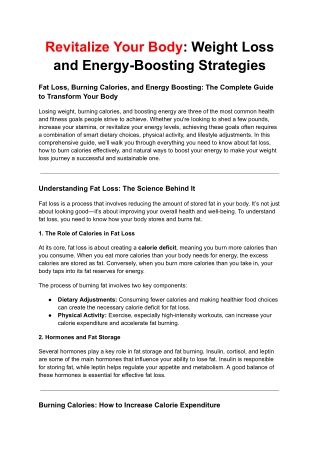 Revitalize Your Body: Weight Loss and Energy-Boosting Strategies