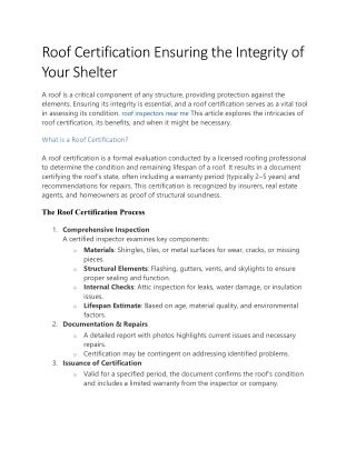 Roof Certification Ensuring the Integrity of Your Shelter