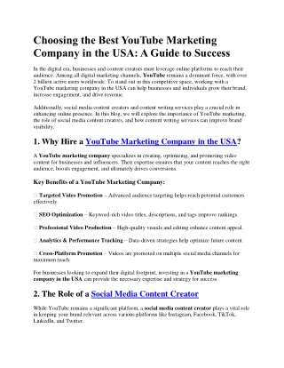 Choosing the Best YouTube Marketing Company in USA