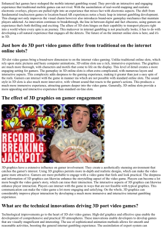 3D Slots  Transformation: Where  Digital  Matches  Real World