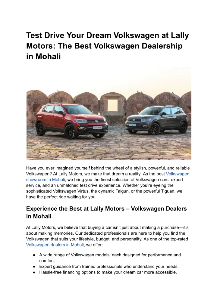 test drive your dream volkswagen at lally motors