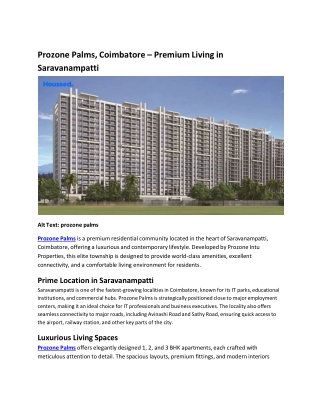 Prozone Palms, Coimbatore – Premium Living in Saravanampatti