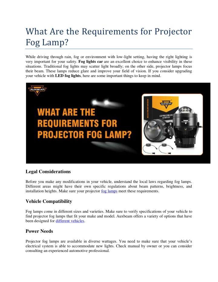 what are the requirements for projector fog lamp