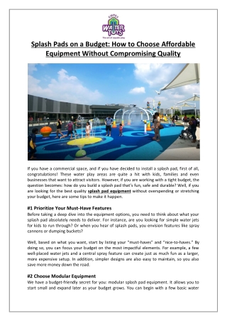 Empex Watertoys® - Splash Pads on a Budget How to Choose Affordable Equipment Without Compromising Quality