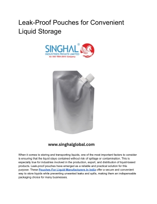 Leak-Proof Pouches for Convenient Liquid Storage