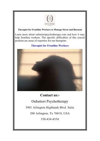 Therapist for Frontline Workers to Manage Stress and Burnout