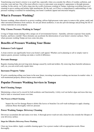Pressure Washing Tampa: Transforming Your Home’s Exterior