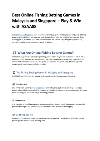 Best Online Fishing Betting Games in Malaysia and Singapore