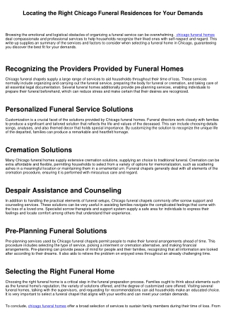 Locating the Right Chicago Funeral Residences for Your Requirements