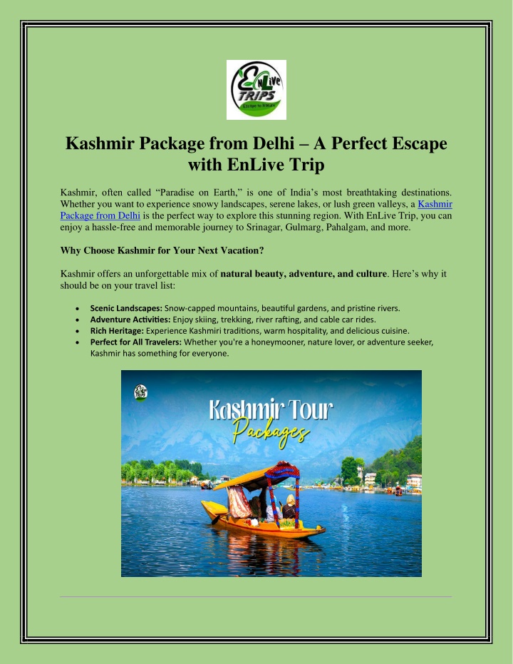 kashmir package from delhi a perfect escape with