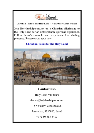 Christian Tours to The Holy Land – Walk Where Jesus Walked