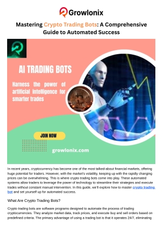 Mastering Crypto Trading Bots - A Comprehensive Guide to Automated Success