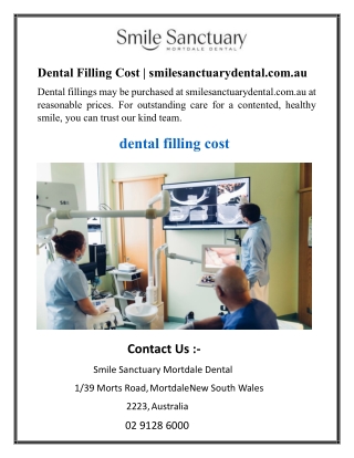 Dental Filling Cost  smilesanctuarydental.com.au