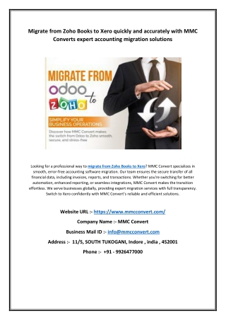 Migrate from Zoho Books to Xero quickly and accurately with MMC Converts expert accounting migration solutions