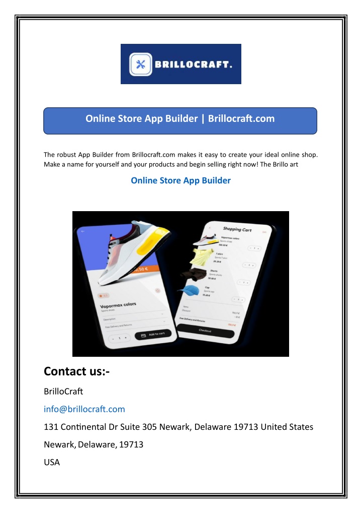 online store app builder brillocraft com