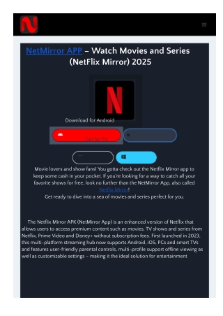 NetMirror APP – Watch Movies and Series (NetFlix Mirror) 2025