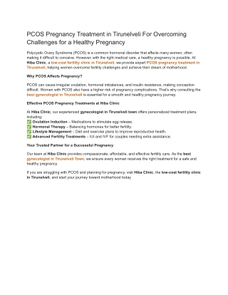 PCOS Pregnancy Treatment in Tirunelveli For Overcoming Challenges for a Healthy Pregnancy
