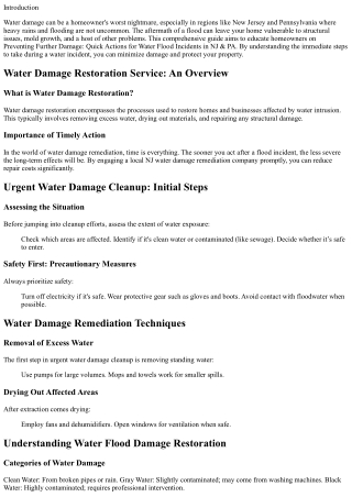Preventing Further Damage: Quick Actions for Water Flood Incidents in NJ & PA