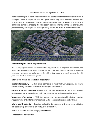 how do you choose the right plot in mohali