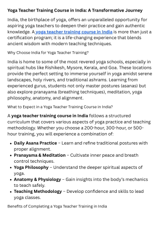 Yoga Teacher Training Course in India