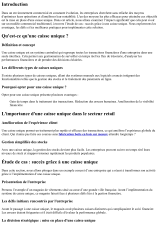 Étude de cas : succès grâce à une caisse unique