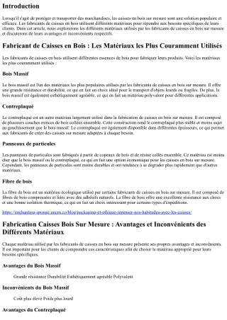 Fabricant de Caisses en Bois : Les Matériaux Utilisés