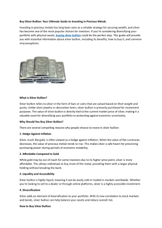 Buy Silver Bullion