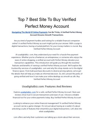 Top 7 Best Site To Buy Verified Perfect Money Account