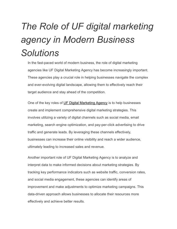 the role of uf digital marketing agency in modern