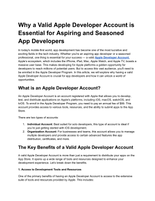 why a valid apple developer account is essential