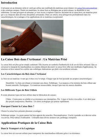 La Caisse Bois dans l'Artisanat : Un Matériau Prisé