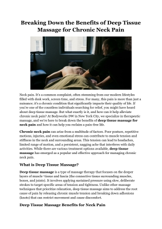 Breaking Down the Benefits of Deep Tissue Massage for Chronic Neck Pain