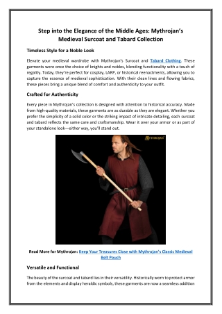 Step into the Elegance of the Middle Ages Mythrojan’s Medieval Surcoat and Tabard Collection