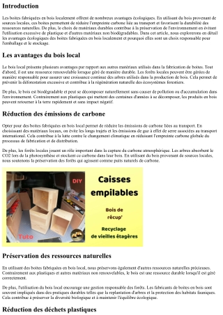 Les avantages écologiques des boites fabriquées en bois localement