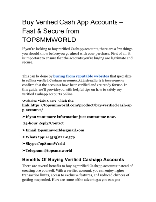 Buy Verified Cash App Accounts – Fast & Secure from TOPSMMWORLD