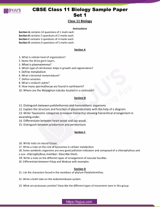 cbse class 11 biology sample paper set 1