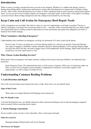 Keep Calm and Call Avalon for Emergency Roof Repair Needs