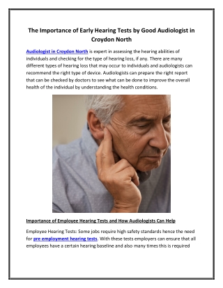 The Importance of Early Hearing Tests by Good Audiologist in Croydon North
