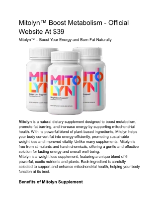 Mitolyn™ Boost Metabolism - Official Website At $39