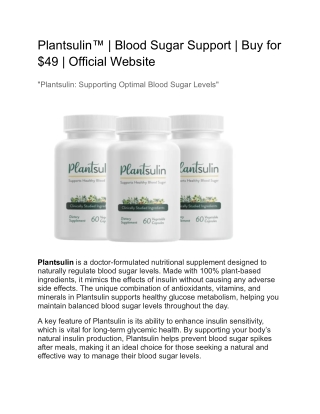 Plantsulin™ | Blood Sugar Support | Buy for $49 | Official Website