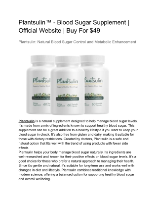 Plantsulin™ - Blood Sugar Supplement | Official Website | Buy For $49