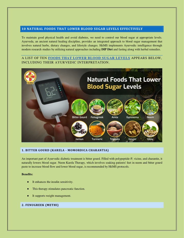 10 natural foods that lower blood sugar levels