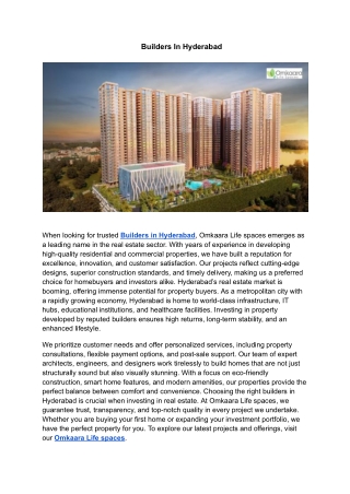 Builders In Hyderabad | Omkaara Life spaces