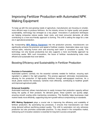 improving fertilizer production with automated