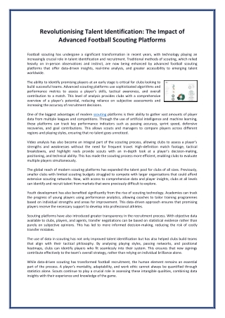 Revolutionising Talent Identification The Impact of Advanced Football Scouting Platforms