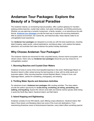 Andaman Tour Packages: Explore the Pristine Beauty of Tropical Paradise