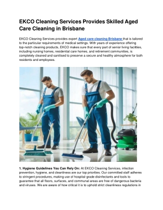 EKCO Cleaning Services Provides Skilled Aged Care Cleaning in Brisbane